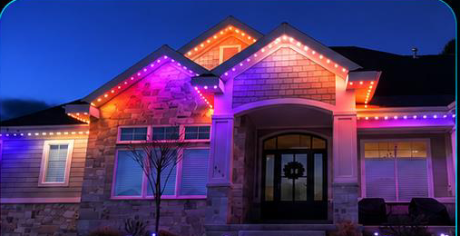 A home lit in full color for game day